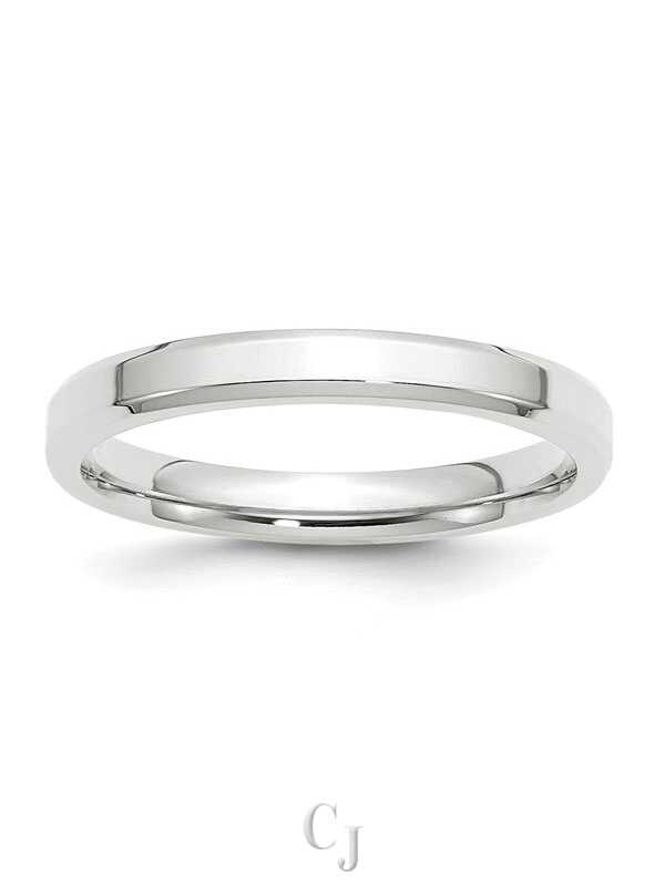 14k White Gold 3mm Beveled Edge Comfort Fit Wedding Band