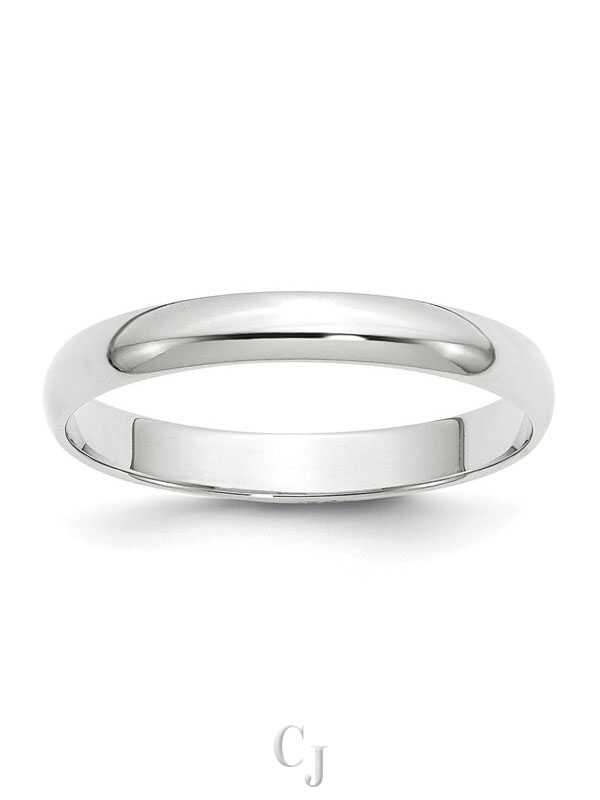 14k White Gold 3mm Lightweight Half Round Wedding Band