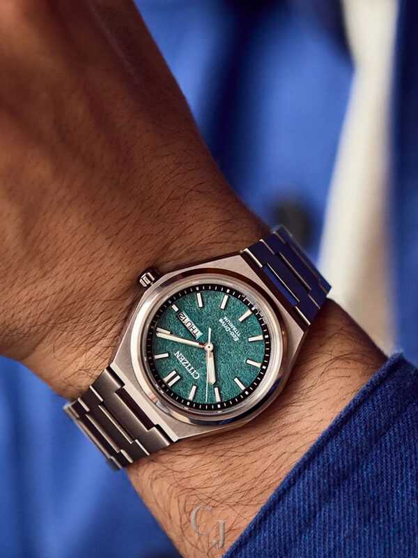 Citizen Zenshin Three-Hand Green Dial Super Titanium Eco-Drive