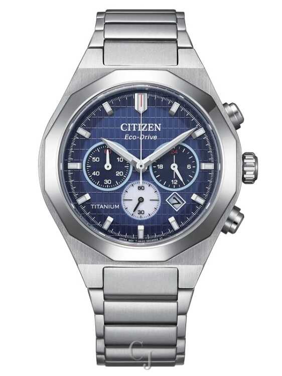 Citizen Zenshin Senkei Blue Dial Eco-Drive Chronograph Super Titanium Men’s Watch CA4691-59L
