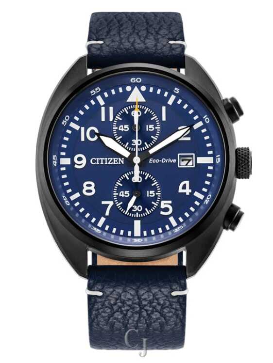 Citizen Sport Casual Chronograph Blue Dial Eco-Drive Leather Strap Men’s Watch CA7048-08L