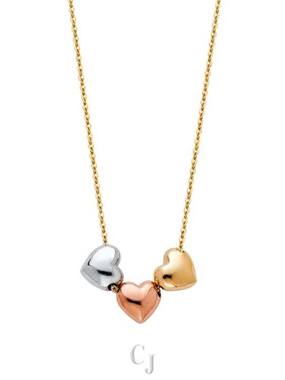 14K 3C 3 Hearts Necklace