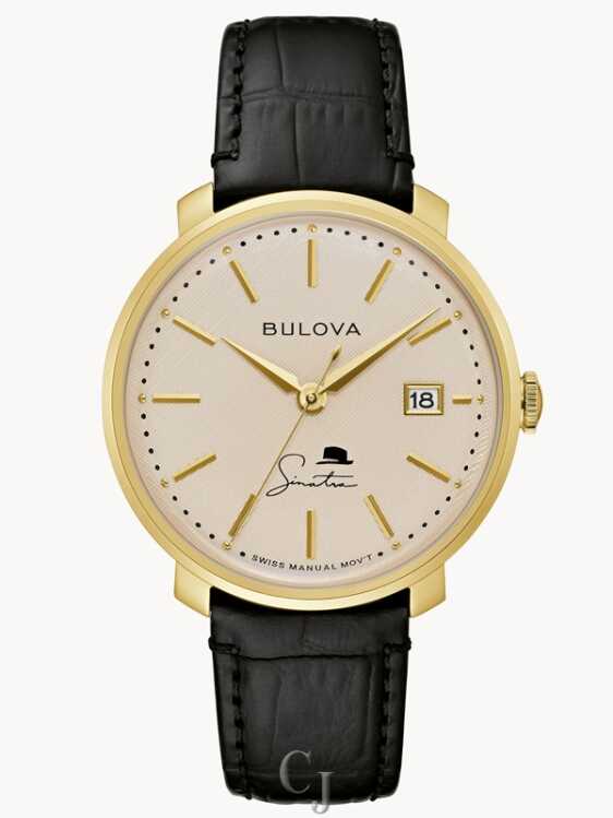 Men's Black Leather Strap Watch Frank Sinatra ‘The Best Is Yet To Come’ 97B195