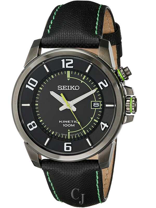 SEIKO KINETIC BLACK ION STAINLESS STEEL BLACK DIAL SKA557