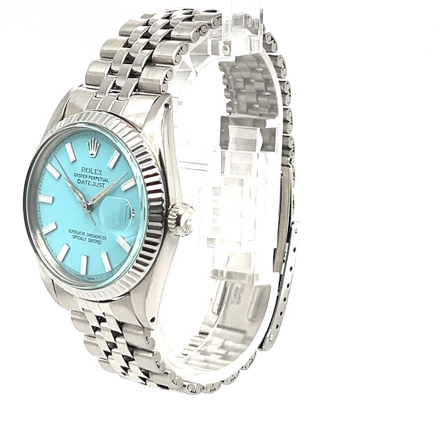 ROLEX DATEJUST 36MM TURQUOISE DIAL JUBILEE STAINLESS STEEL BAND 1601 - Image 3