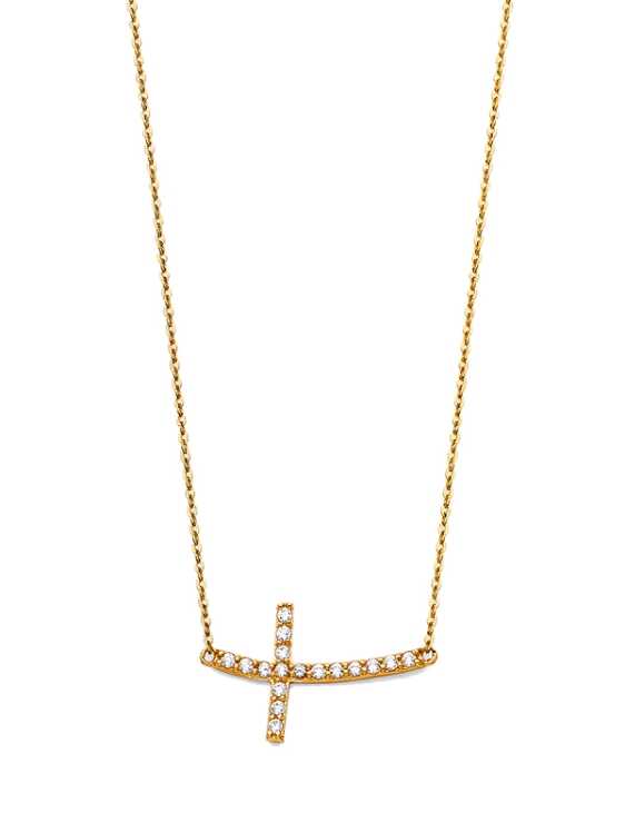 14k Yellow Gold Side Cross Pendant Necklace