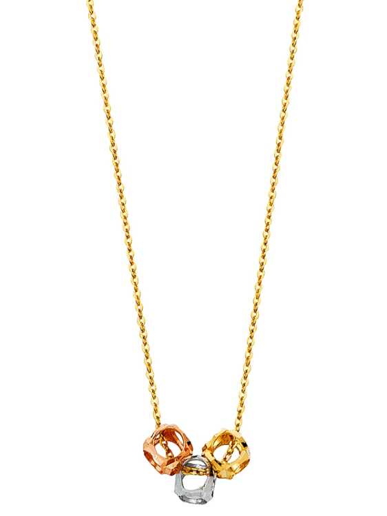 14k Gold Tri-Color Perforated Ball Necklace