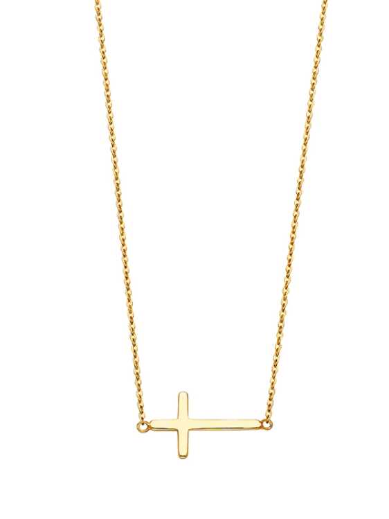 14k Yellow Gold Side Way Cross Necklace