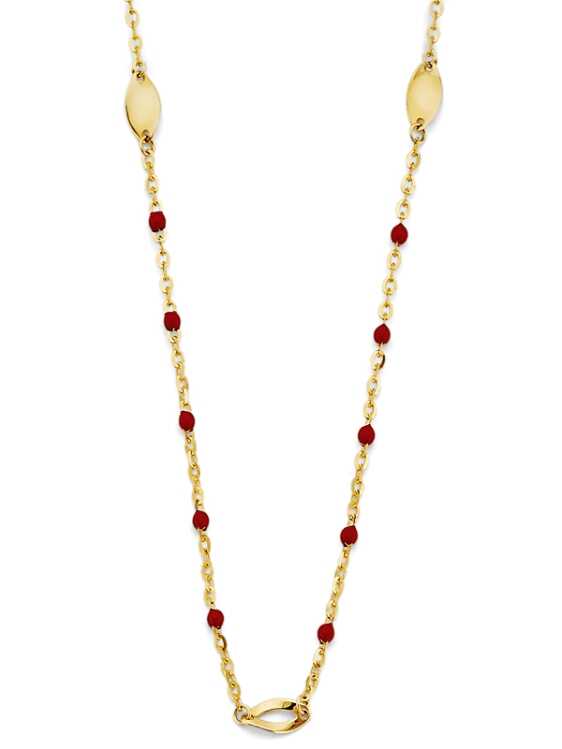 14k Yellow Gold Red Enamel Bead Necklace