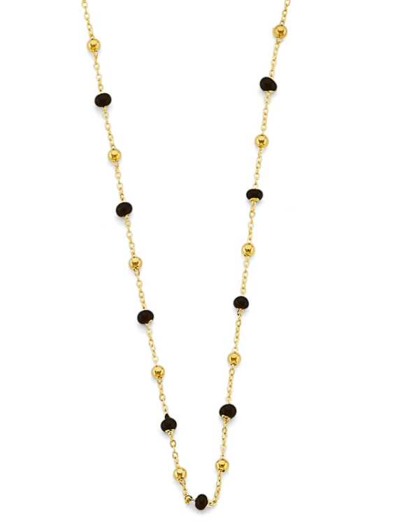 14k Yellow Gold Black Enamel Bead Necklace