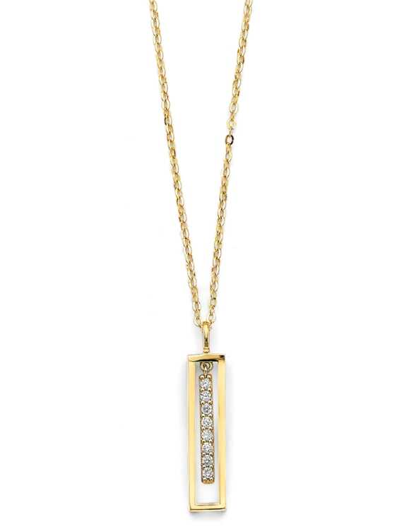 14k Yellow Gold CZ Bar Frame Necklace