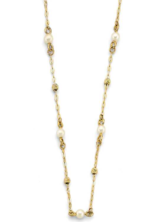 14k Yellow Gold Pearl + DC Bead Necklace