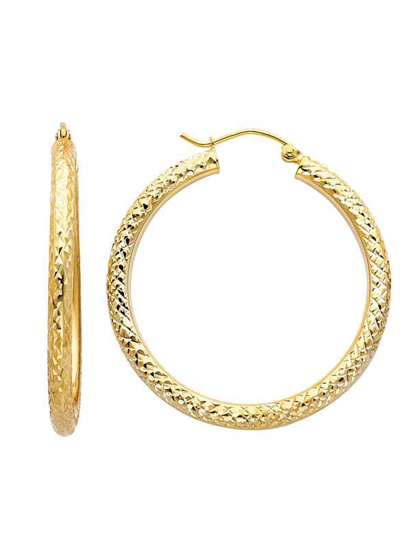 14KY DC 3.0mm Round Hoop Earrings (35mm)