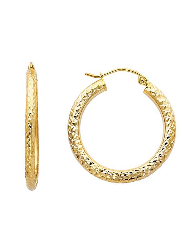 14KY DC 3.0mm Round Hoop Earrings (25mm)