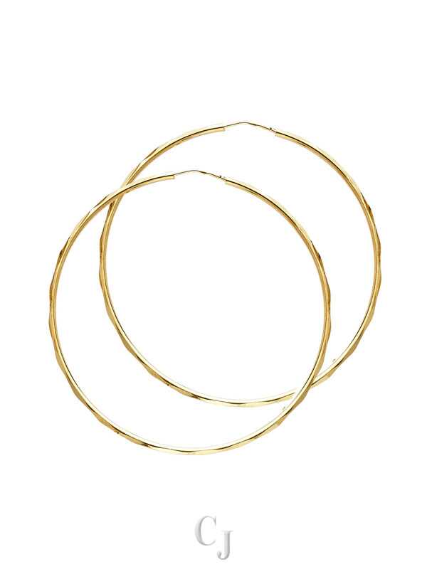 14KY 1.5mm Faceted Round Tube Hoop Earrings (35mm)