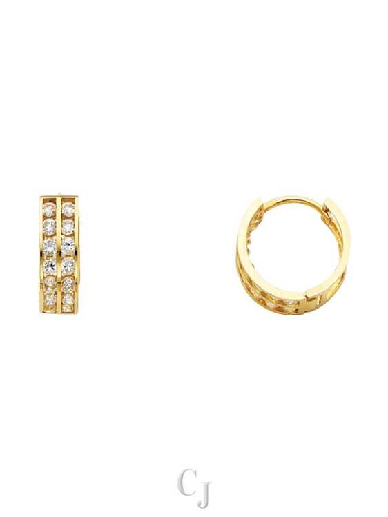 14KY Double CZ Huggies Earrings