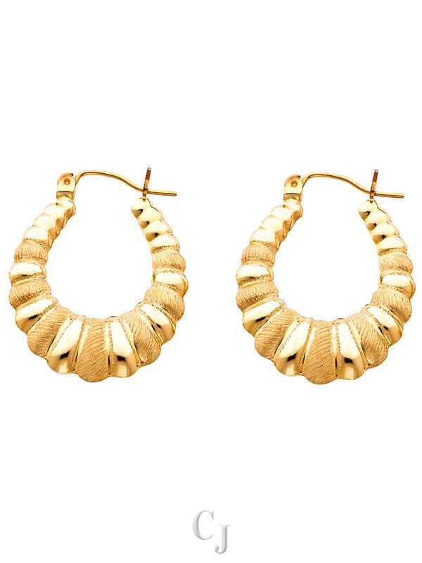 14KY Fancy Hollow Hoop Earrings