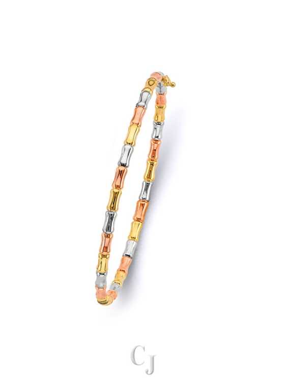 14K 3C Hollow Bamboo Oval Bangle