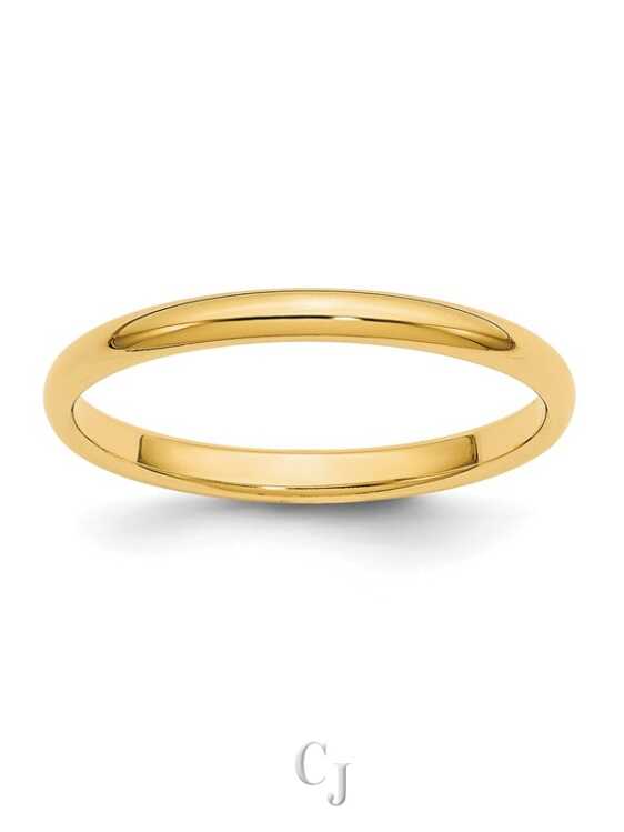 14k Yellow Gold 2mm Lightweight Half Round Wedding Band