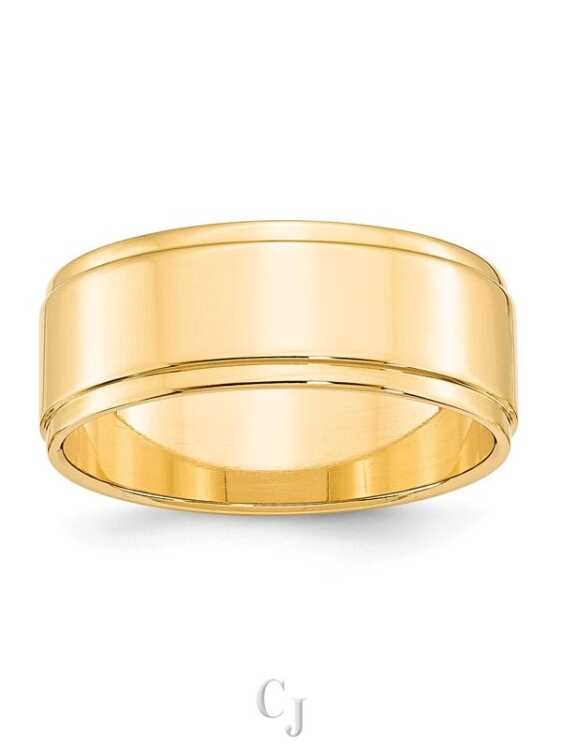 14k Yellow Gold 8mm Flat with Step Edge Wedding Band