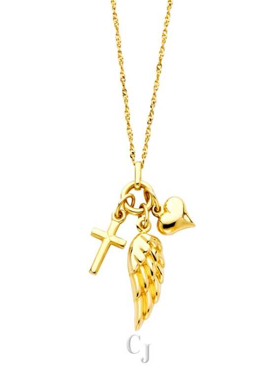14KY Cross+Heart+WING Necklace