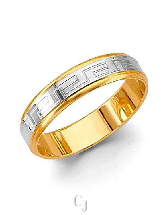 14K 2T 5mm Greek Design Wedding Band