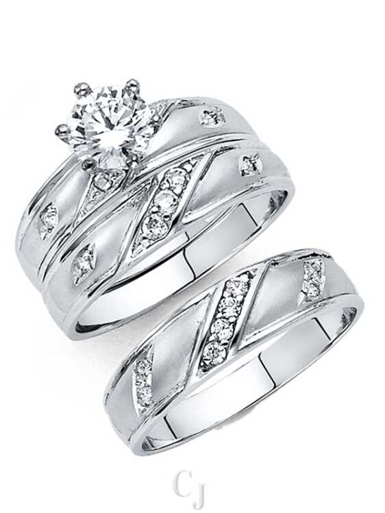 14KW CZ Engagement Ring/Trio Set
