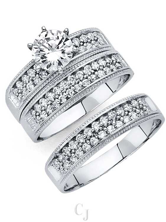 14KW CZ Engagement Ring/Trio Set
