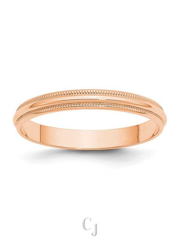 14k Rose Gold 3mm Lightweight Milgrain Half Round Wedding Band
