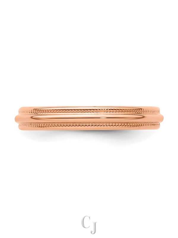 14k Rose Gold 3mm Lightweight Milgrain Half Round Wedding Band - Image 3