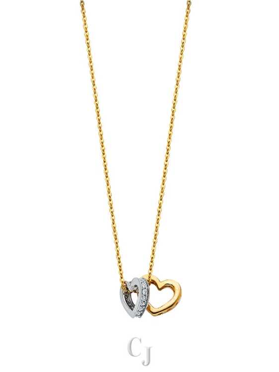 14K 2T CZ Togther Heart Necklace la