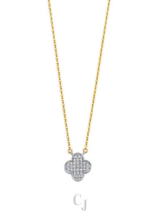 14K 2T CZ Clover Necklace