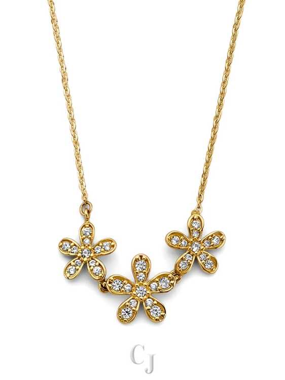 14KY 3 CZ Flowers Necklace
