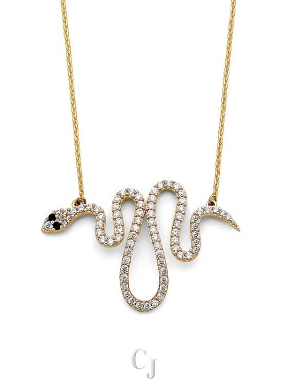 14K 2T CZ Snake Necklace