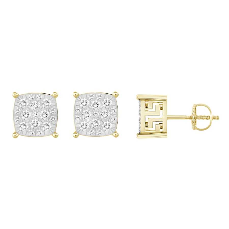 LADIES STUD EARRINGS 0.25CT ROUND DIAMOND 10K YELLOW GOLD