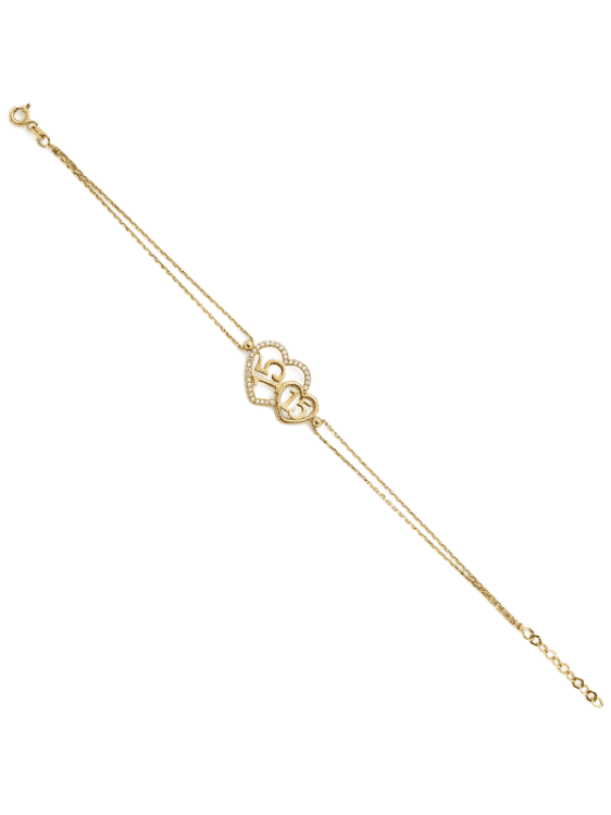 14k CZ 15 Years Heart Bracelet